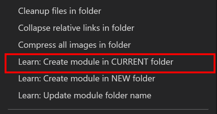 Create module in current folder option.