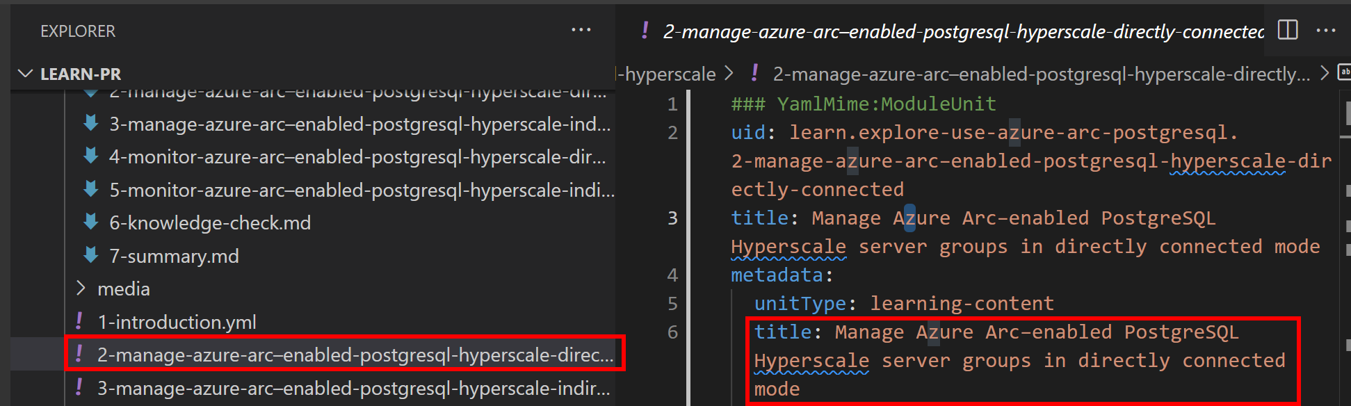 title metadata in yml file